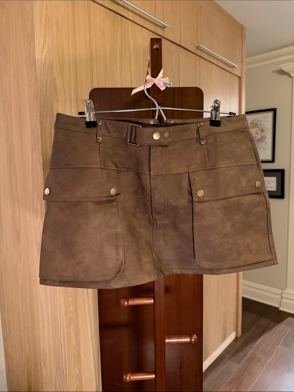 Altar'd State Brown Faux-Suede Mini Skirt
